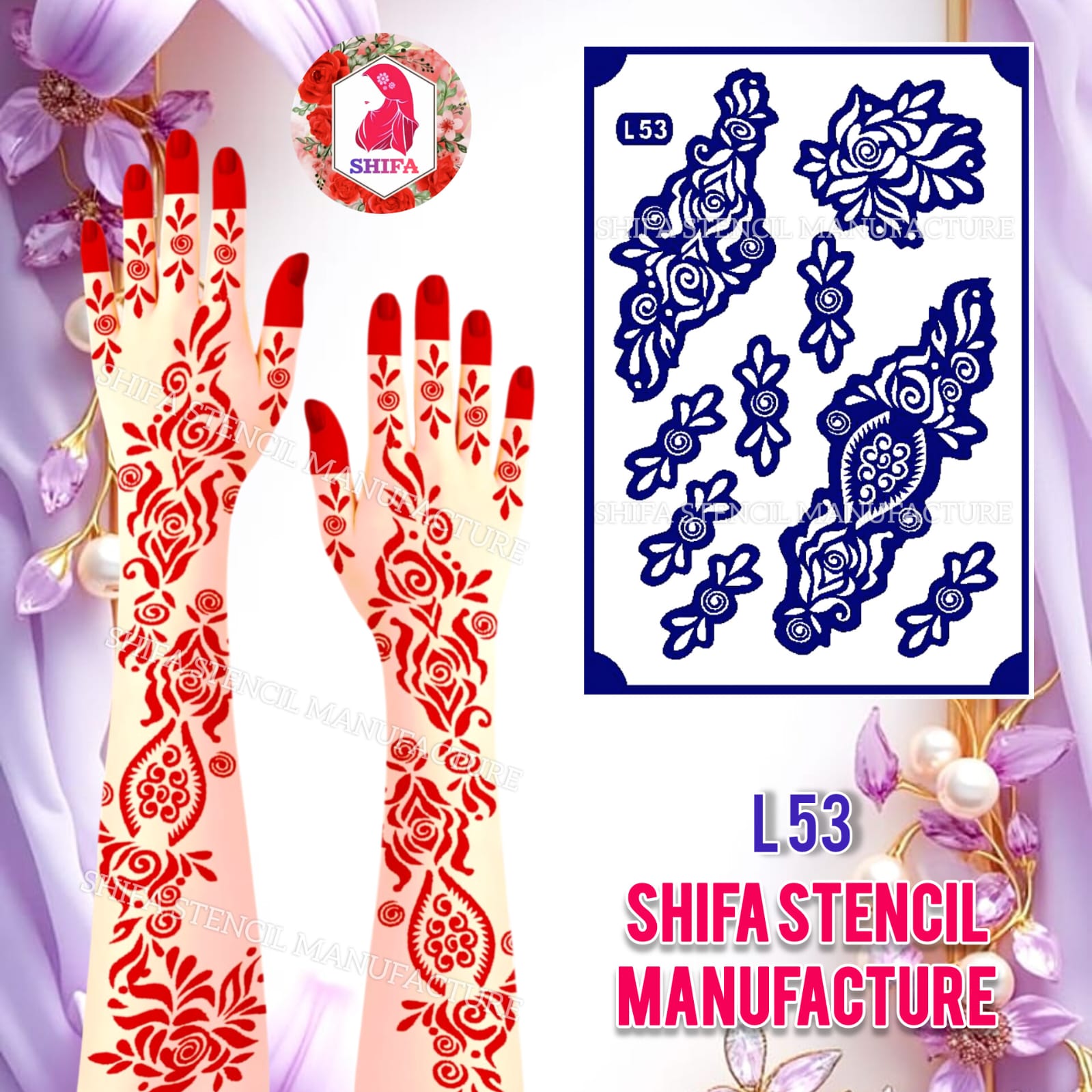 L53 Paisley Bloom Fusion - Sticker Overview - Shifa Stencil Manufacturer